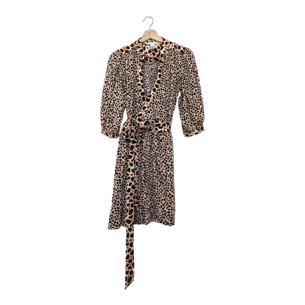 Diane von Furstenburg Silk Dress Leopard Print Size 2